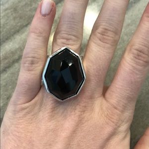 Stella Dot silver ring with black stone